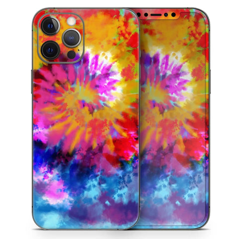 Full Body Skin Wrap Kit for iPhone 11 With Spiral Tie Dye Design, vibrant multi-color pattern with bubble free air release adhesive