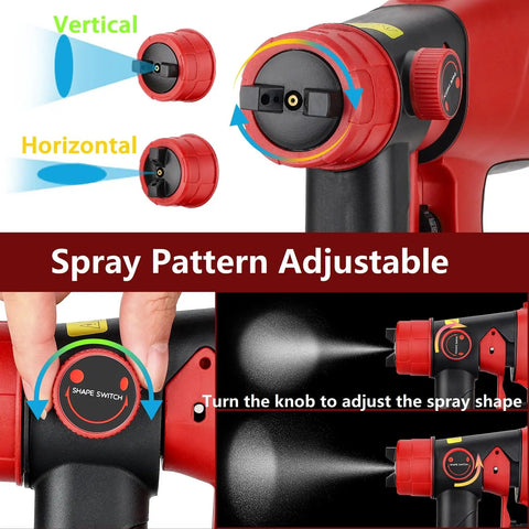 Pro Level Cordless Paint Sprayer Fits Milwaukee M18 Battery 1000Ml Hvp Spray Gun showing adjustable spray pattern knob and nozzles.