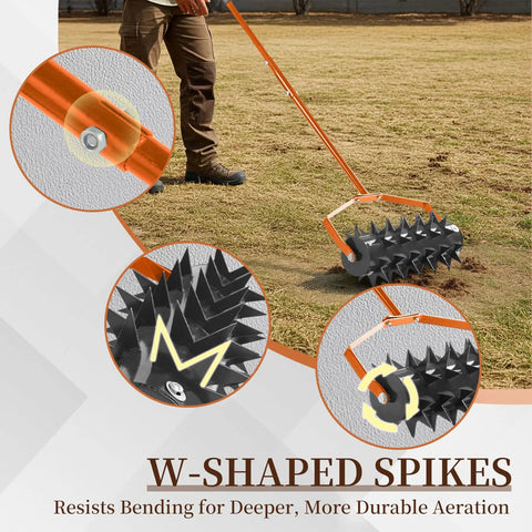 Beast Heavy Duty 18 Inch Manual Lawn Aerator Roller with 49 Inch Adjustable Handle Spike Aerator for deep soil penetration.