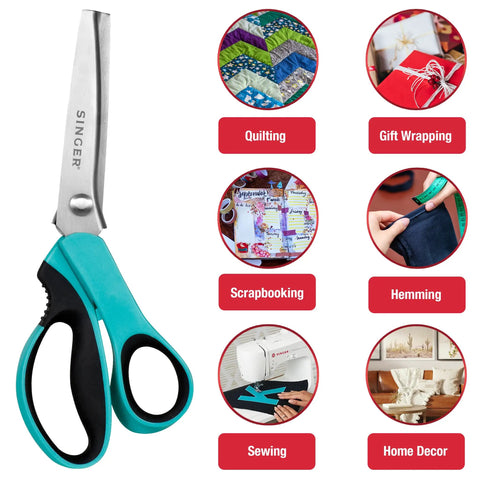 ProGrade 9 Inch Pinking Shears Stainless Steel No Fray Zigzag Cut For Clean Edges And Long Lasting Sewing Projects From Garments To Quilts Featuring Precision Edge Control And Durable Comfortable Grip teal handle