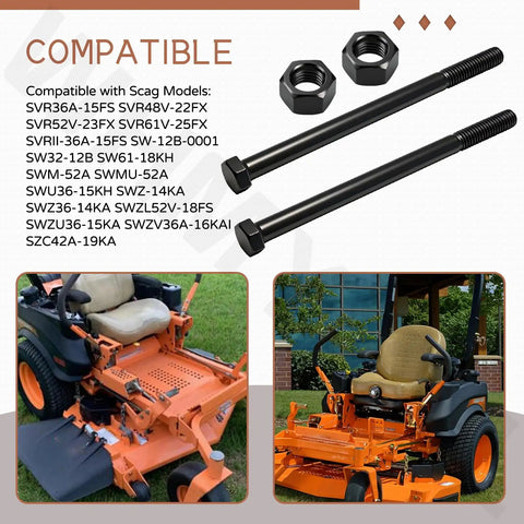 Three Pack Mower Spindle Bolt And Hex Nut Replacement Kit 5/8-11 X 9-1/2 Inches For Scag Midsize Lawn Mowers Easy Install Durable Hardware Built To Last