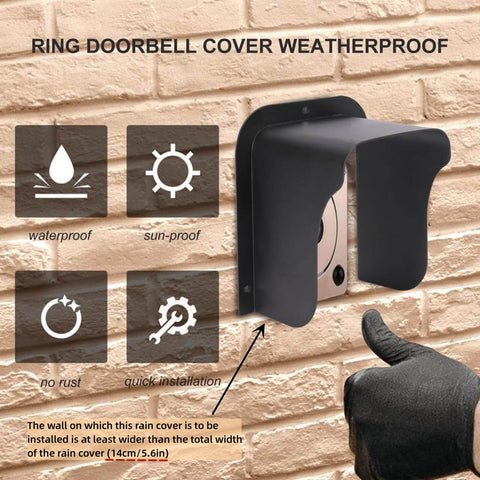 Waterproof Video Doorbell Cover With Anti Glare Shield Large Size Rain Guard installed on brick wall, protecting camera doorbell.
