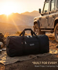 Beefy Heavy Duty Cargo Duffel Bag 275L by SUV, outdoor setting with gear, water resistant, ready for road trips and outdoor adventures.