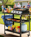 Outdoor Grill Cart And Prep Table For Patio 31.5 By 17.7 Inch Rolling BBQ Station With Lockable Wheels Side Tray And Pizza Oven Table Stand For Easy Outdoor Cooking And Entertaining