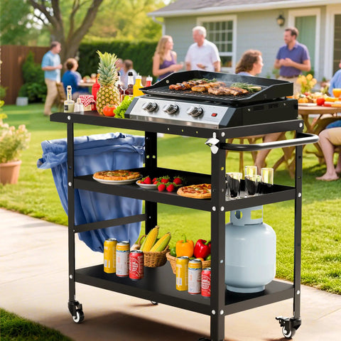 Outdoor Grill Cart And Prep Table For Patio 31.5 By 17.7 Inch Rolling BBQ Station With Lockable Wheels Side Tray And Pizza Oven Table Stand For Easy Outdoor Cooking And Entertaining
