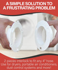 Hands holding two-piece Dryer Vent Quick Release System For 4 Inch Tubes Two Piece Quick Connect Twist And Lock Easy Install