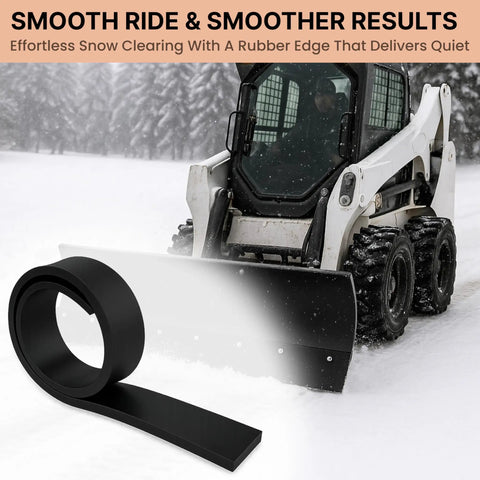 Heavy Duty Rubber Cutting Edge For Snow Plow 60 Inch Wide By 4 Inch High Replacement Blade shown with snowplow in winter setting.