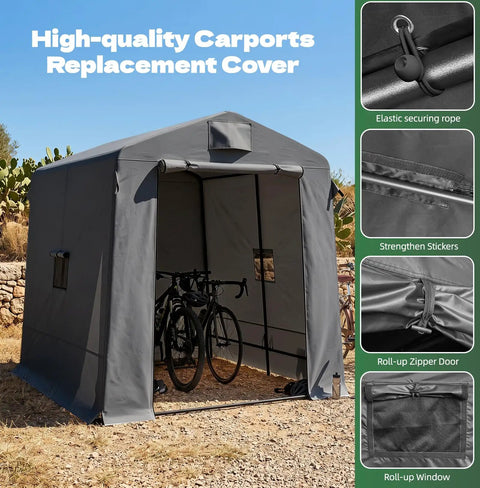 Heavy Duty 7x6x6 Ft Outdoor Storage Shed Portable Shelter With Double Zippered Doors Two Mesh Windows Waterproof UV Resistant 180G PE Cover And Steel Frame For Backyard Garden Patio Dark Gray with bicycles inside