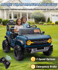 Children enjoying 2 Seater Ride On Car For Kids 24V Licensed Ford Bronco Raptor Electric Ride On Truck with remote on a lawn