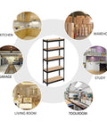 Five Tier Metal Storage Shelving Unit In Black Heavy Duty Garage Rack 60 Inch Tall 386 Lb Per Tier 1930 Lb Total Capacity Powder Coated Iron Frame And MDF Shelves used in garage, kitchen, warehouse