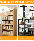 No Sweat No Drill Furniture Adhesive Anchors 10 Pack Baby Proofing Anti Tip Wall Straps on a bookshelf and kitchen shelf.