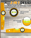 Shop Tested Ten Inch Aluminum Die Cast Magnetic Torpedo Level With Badass Rare Earth Magnet and Crew Approved Heavy Duty Holster for Scaffolding and Drywall Layout featuring 2 in 1 design and multi-angle use.