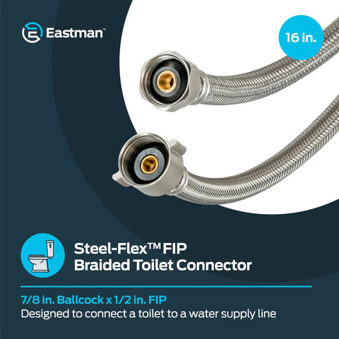 16 Inch Stainless Steel Braided Toilet Water Supply Line With 7/8 Inch Ballcock Outlet And 1/2 Inch FIP Inlet close-up