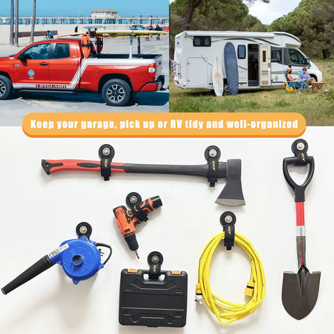 Heavy Duty Magnetic Hooks Set With Rubber Coated Magnets And Strong Straps, Magnetic Garage Tool Holders For Cables, Extension Cords, Rope And Wire, No Drill Install, Durable Garage Organization For Workshop RV And Trucks, 4 Pack