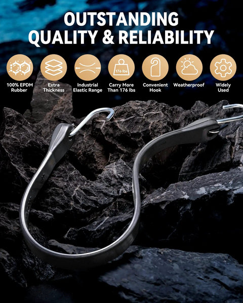 41 Inch Heavy Duty Bungee Cords Set for Outdoors, 73.8 Inch Max Stretch, 176 Lb Load, featuring metal crimped hooks, EPDM material.