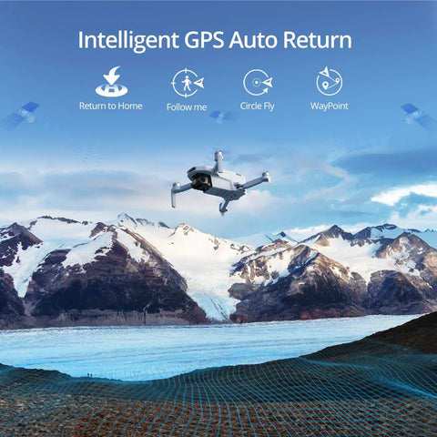 Lightweight Foldable GPS Drone With 4K EIS Camera Under 249g flying over mountainous landscape showcasing 4KM FPV feature.
