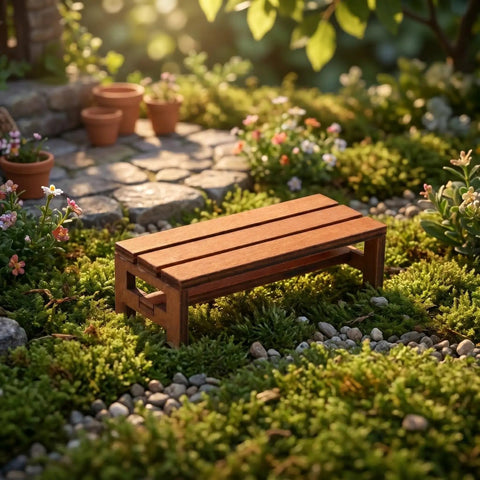 3 Piece Tiny Miniature Wooden Bench Set For Dollhouses 1 12 Scale Park Chairs Craft Wood Accessories For Fairy Gardens Photo Backdrops Bonsai Landscaping And Scenic Displays on grass