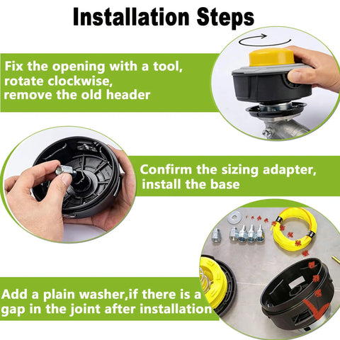 Installation steps for Quick Load Weed Eater Head Replacement For Most Trimmers With Counterclockwise Spin Easy Install Universal Fit