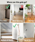 No-Drill Expandable Baby And Dog Gate 28 To 42 Inch Wide, 30 Inch Tall, Hardware Or Pressure Mounted usage options.