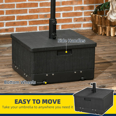 2 In 1 Outdoor Umbrella Base Planter Box With Drain Hole Heavy Duty Fillable Stand Table On Wheels For Deck Poolside 175 Lbs