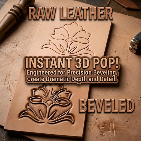 Leather Beveling Tools And Stamp Set With Alloy Steel Precision Heads, pro grade carving kit with 3D flower design on leather.