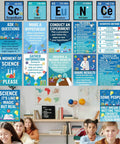 18 Piece Science Posters Classroom Set For Kid Friendly Bulletin Board Decor with fun science instructions and periodic table elements.