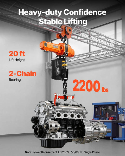 Dual Speed G100 Chain Electric Hoist Lifter With 2200 Lbs Capacity 20 Ft Lift Height 120V 60Hz Single Phase Overhead Crane lifting engine