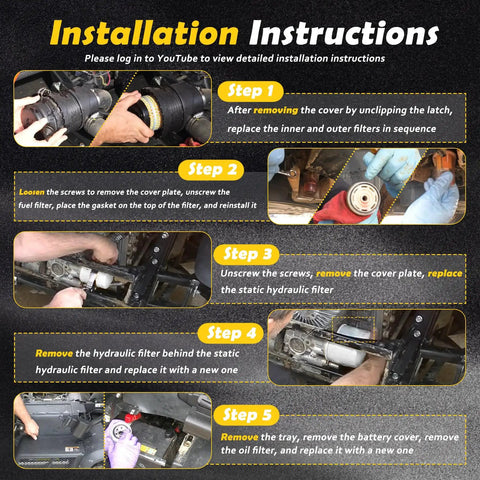 Installation instructions for All In One Filter Kit For RTV X Series Utility Vehicles Replacement For Oil Fuel Air Hydraulic