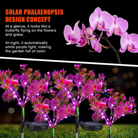 Purple Phalaenopsis Solar Flower Lights 4 Pack Outdoor Waterproof Garden Decor realistic orchids glowing at night
