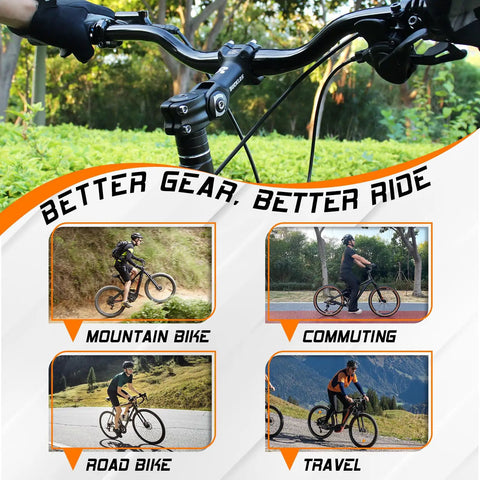 Beefy Adjustable Bike Stem For 31.8mm And 25.4mm Riser Handlebars With Tilt Range For MTB, road, electric, BMX in use outdoors.