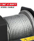 Close-up of 5/32 inch steel cable on 2500Lb 12V Electric Winch With Waterproof Steel Cable, Wired Remote Control And Mounting Plate For ATV UTV Towing