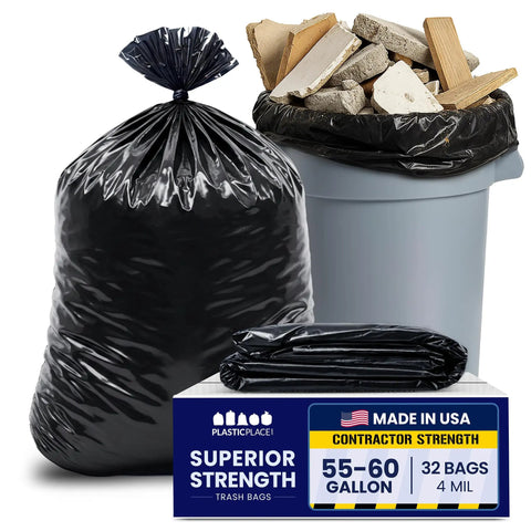 55 Gallon Heavy Duty Contractor Bags 4 Mil Puncture And Tear Resistant Trash Liners 38 X 58 Inch Built For Rough Jobs