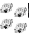 Set of 4 silver aluminum SHF16 rail clamp supports for 12mm linear motion guides with black set screws