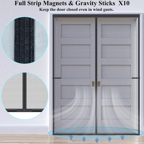 Upgraded Magnetic Screen Door With Full Strip Magnets 74x81 Inch Fiberglass Heavy Duty Mesh Sliding Screen Door Full Frame Seal