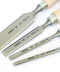 Killer 4 Piece Chisel Set Featuring Legit Cr Mn Steel Blades And Slick Lacquered Wood Handles Pre Sharpened Ready To Hammer, 8 to 32mm size.