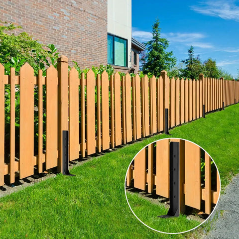 Set Of 4 Heavy Duty Fence Post Repair Anchors With Adjustable Width Ground Stakes For Repairing Tilted Or Damaged Wooden Posts