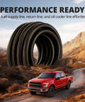 Kickass 6AN Braided Fuel Line Kit for LS Swap and EFI Conversion with braided hose and red truck on desert road