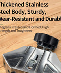 Premium Heavy Duty Pro Grade Quick Adjust Metal Work Clamp For Woodworking Welding Jobs With Ergonomic Handle and Strong Grip Stability close-up of stainless steel body for durability.
