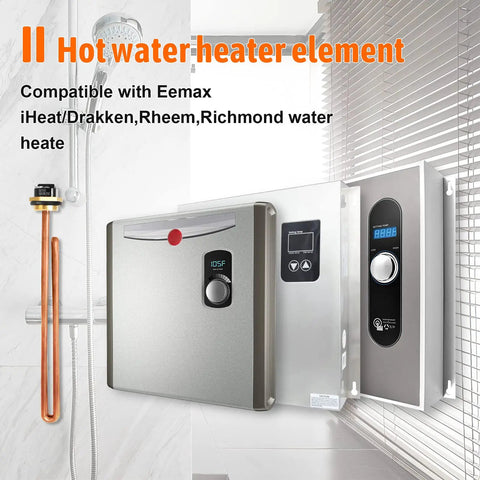 9KW 240V Tankless Water Heater Heating Element Replacement For EcoSmart Eco 18 24 27 36 Electric Models With New Rubber Ring And Easy Install For Efficient Hot Water On Demand, showing compatible units and parts.