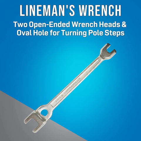 Lineman's B Type Double Ended Wrench, 13 Inch Long, Dual Open Ends Fit Five Eighths and Three Quarters Bolts, Oval Hole for Pole Steps