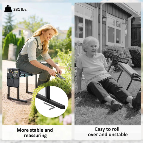 330 Pound Heavy Duty Garden Kneeler And Seat With Foldable Frame Extendable Legs Thick Kneeling Pad Large Tool Pouch Must Have Sit Or Kneel Stool For Gardeners Seniors Women And Men