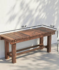 35.4 Inch Wooden Garden Bench With Storage Shelf For Patio And Balcony Two Seater Outdoor Bench In Carbonized Wood Built Tough For The Outdoors With Hidden Storage, side view with dimensions.