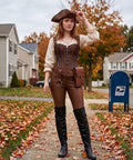 Snag This Solid Leather Waist Bag And Fanny Pack With Durable Adjustable Belt Strap Badass Steampunk Style worn with a pirate costume.