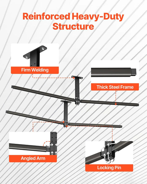 Beefy Ceiling Kayak Rack For Two Kayaks Up To 250 Lbs Heavy Duty Adjustable Overhead Garage Hanger with steel frame and locking pin