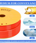 PU Air Hose 6mm OD 4mm ID Orange Polyurethane Pneumatic Tubing 525 Ft Coiled with oil, water and air compatibility icons