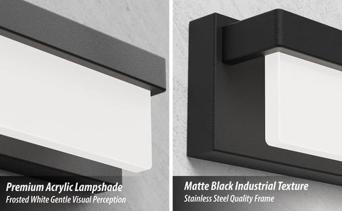 LED Bathroom Vanity Light Fixture Over Mirror 24.4 Inch Modern Rectangle Black Matte Metal Lighting Bar 4000K Daylight Wall Sconce