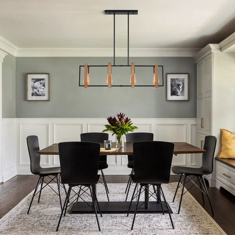 4 Light Farmhouse Pendant Lights For Kitchen Island Rustic Metal Rectangle Pendant Lighting Chandelier Style Cozy Vibe