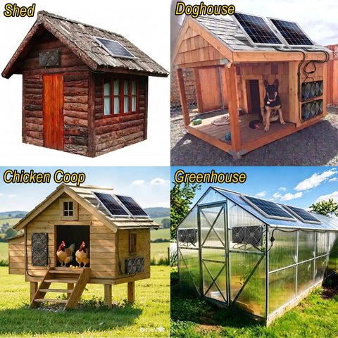 Go To Solar Airflow Kit With Dual 15W Panels And Four IPX7 Waterproof Fans For Greenhouse, Shed, Chicken Coop, Kennel And More, 30W Total Solar Power For Strong, Easy Ventilation