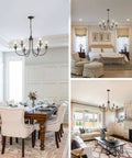 Six Light Black Farmhouse Chandelier With Classic Candle Style Modern Ceiling Fixture Adjustable Height Vintage Hanging Light For Dining Room Living Room Kitchen Island Entryway Or Restaurant.