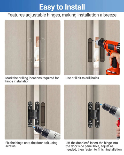 Installing Heavy Duty Invisible Door Hinges Two Pack Slick Concealed Hardware With Rock Solid Copper Mount steps with hand tools.